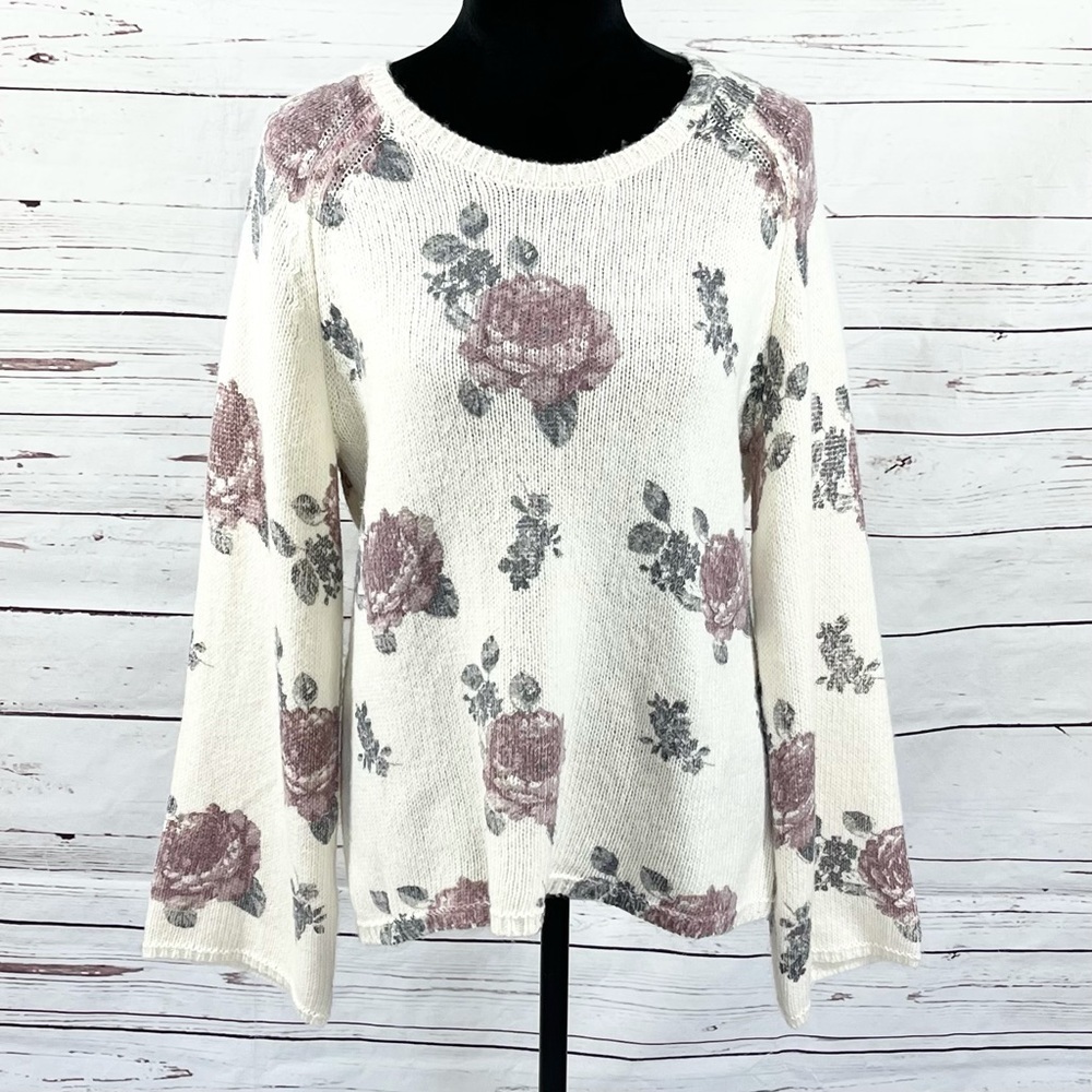 Lucky Brand Womens Pullover Sweater‎ Scoop Neck Long Sleeve Floral Size L.